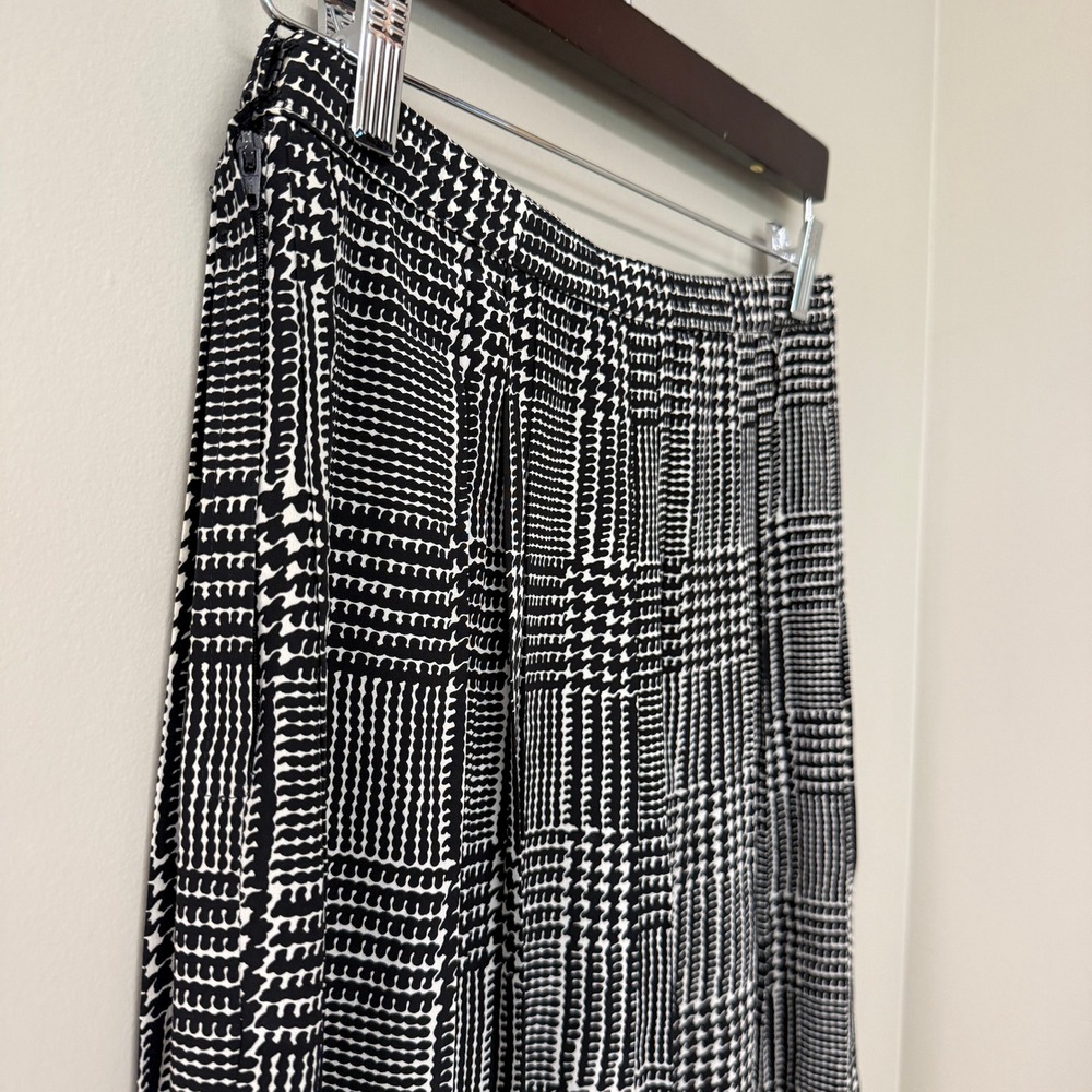 Vintage Adolfo Womens Silk Houndstooth Pleated Skirt Size Medium Black White - Picture 6 of 8